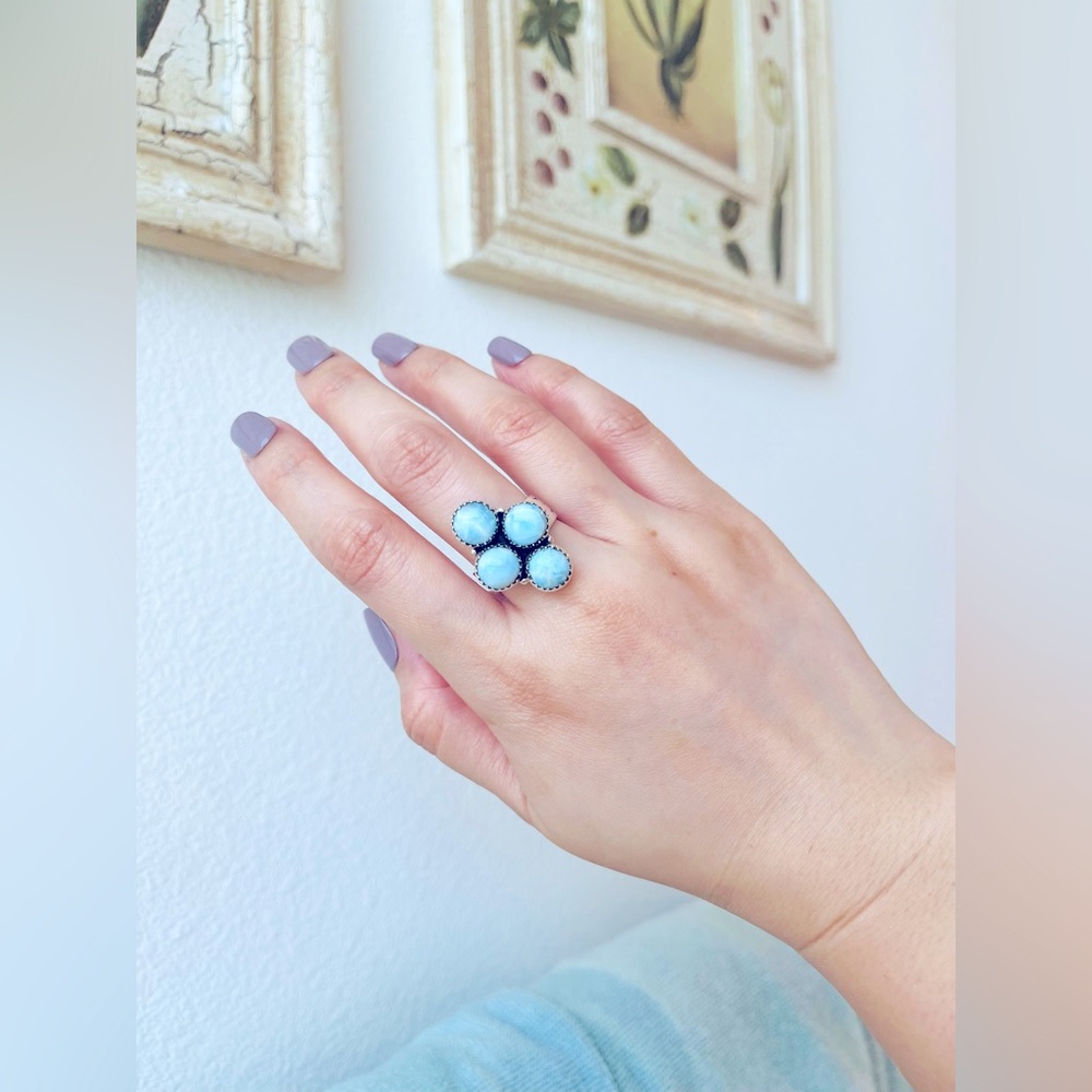 Larimar Adjustable Statement Ring in 925 Sterling Silver - Picture 7 of 9